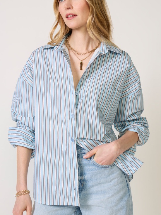 Asher Tops - ASHER Karis Button Down striped shirt color brown/ blue color Size XSmall NWT